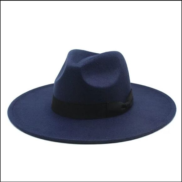 Navy Blue Large Wide Brim Fedora Hat - Picture 1 of 3